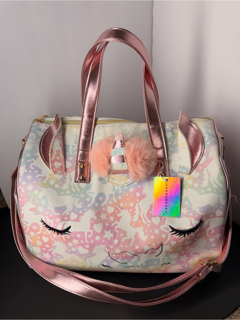 Unicorn Print Pink Metallic Weekend Bag - Undrone??y